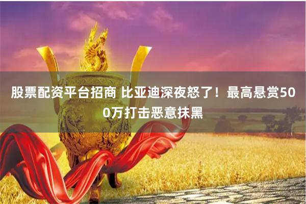 股票配资平台招商 比亚迪深夜怒了！最高悬赏500万打击恶意抹黑