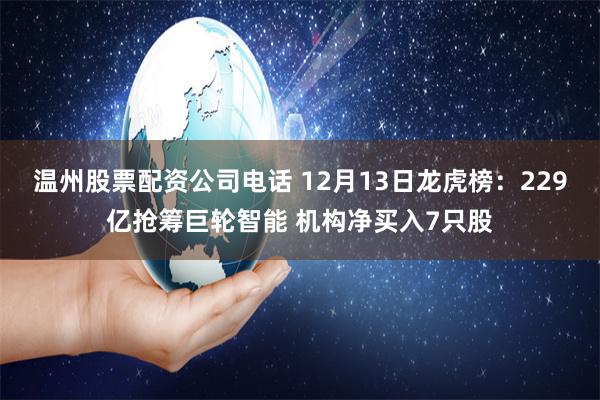 温州股票配资公司电话 12月13日龙虎榜：229亿抢筹巨轮智能 机构净买入7只股